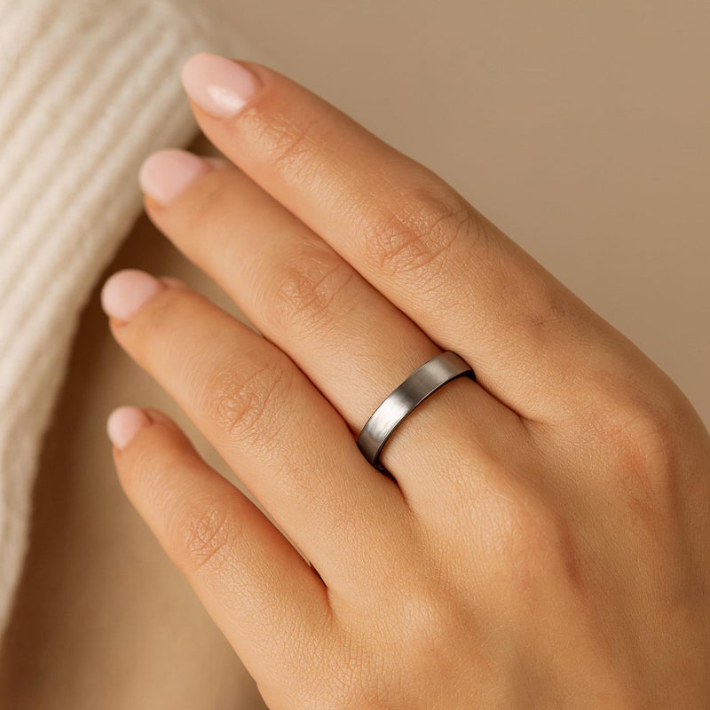 TRUMIUM 4mm Tungsten Wedding Band for Men Women Thin Gunmetal Black Plated Matte Finished Engagement Promise Rings Beveled Edges Comfort Fit Size 13 - Image 5